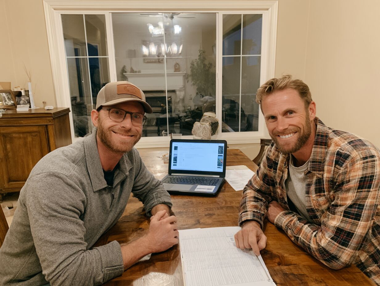 Contractor reviewing a project with a homeowner over a laptop